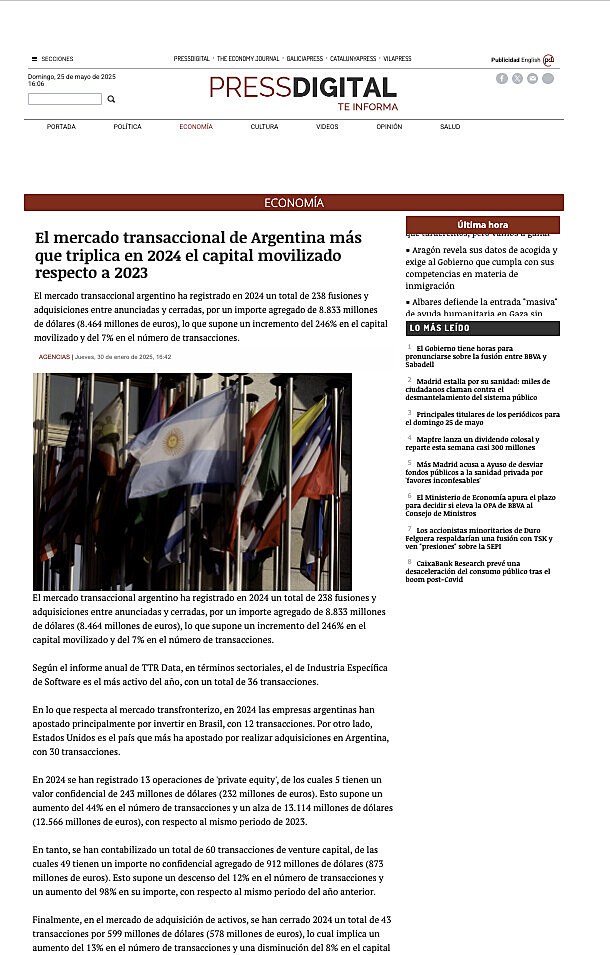 El mercado transaccional de Argentina ms que triplica en 2024 el capital movilizado respecto a 2023